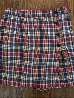 Plaid Button-Front Mini Skort in Red and Navy